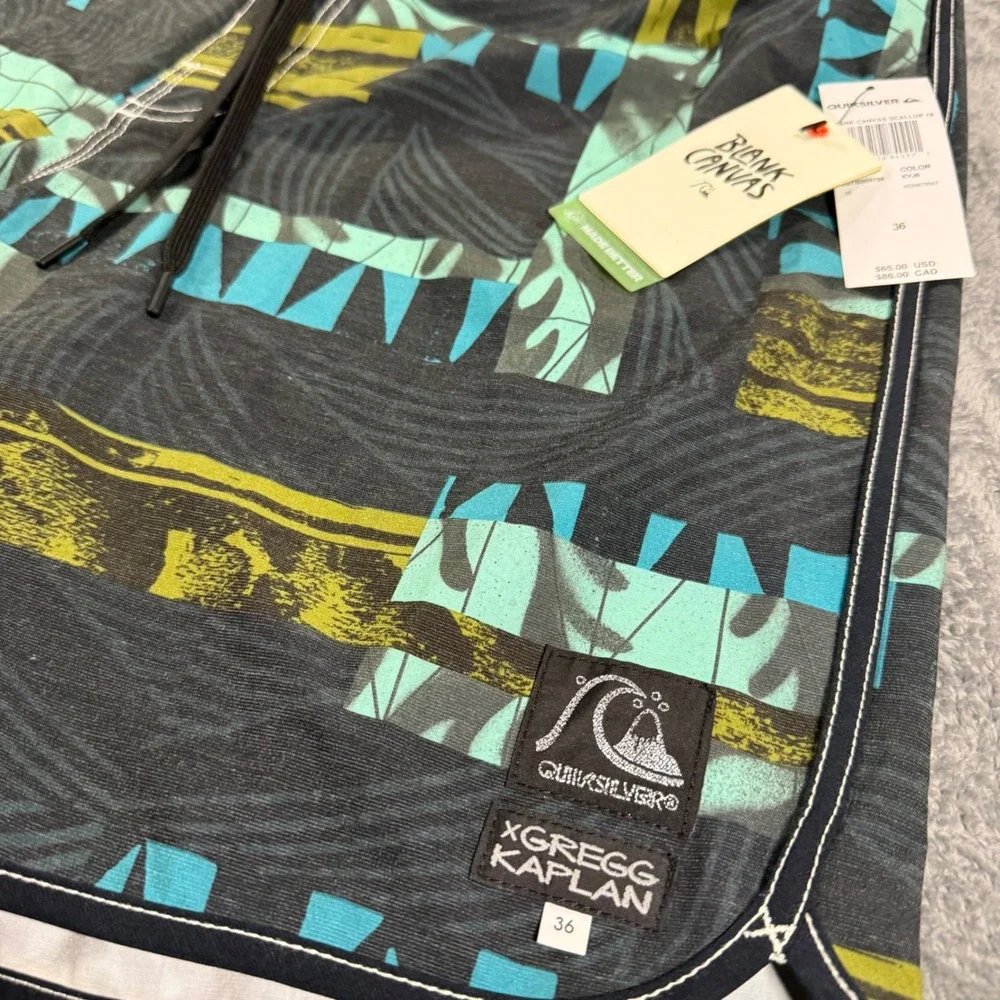 Quiksilver Gregg Kaplan Blank Canvas‎ Board Shorts Mens 36 Black Teal NWT
